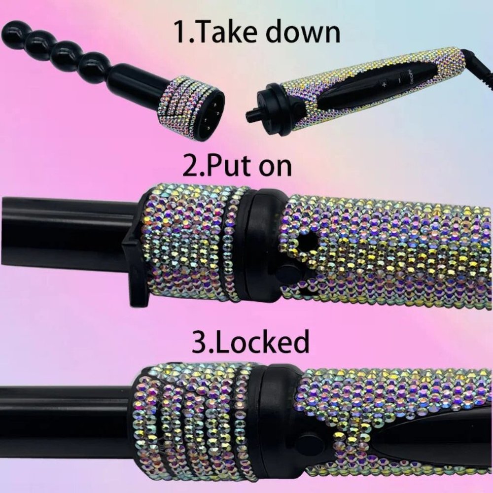 NWT Sparkling Bling Crystal Rhinestone Matching Curling Iron Wand + Gift - Picture 4 of 8